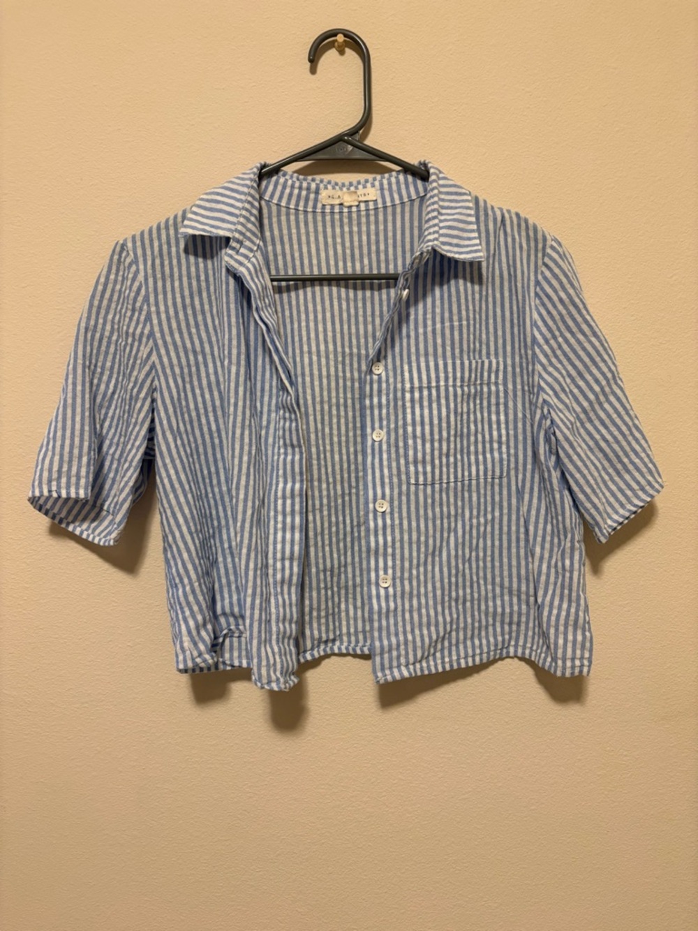 La Hearts Blue and White Striped Crop Button-Up Top